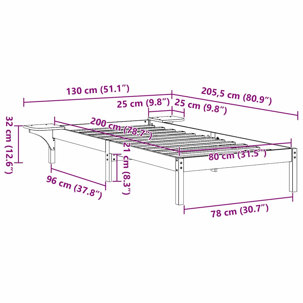 Bed Frame with Bedside Tables Brown 80 x 200 cm Wax brown