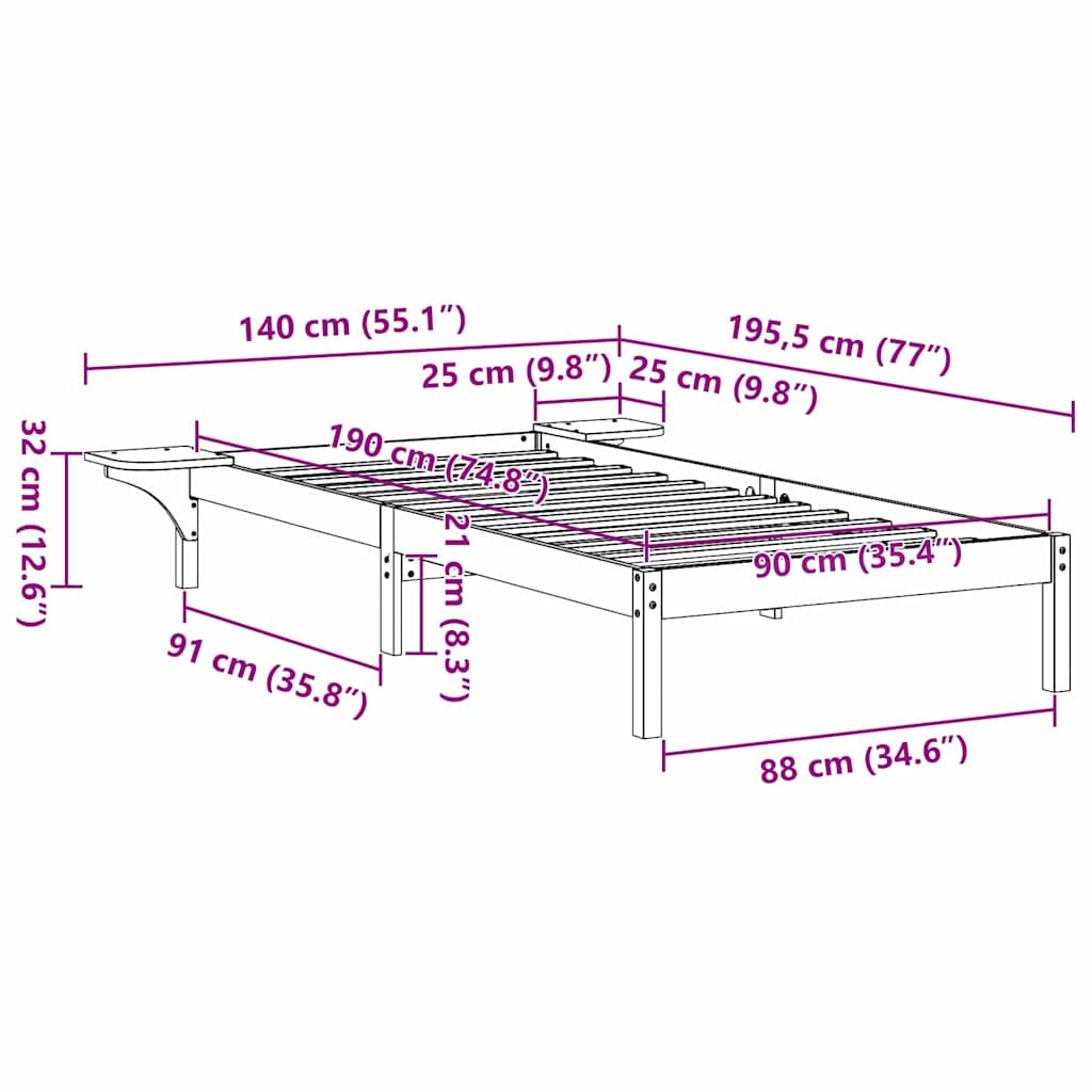 Bed Frame with Bedside Tables Brown 90 x 190 cm Brown
