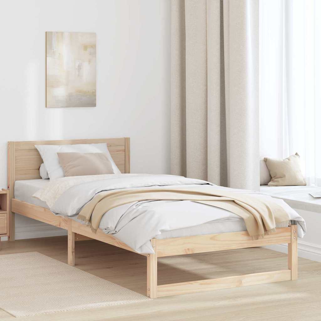 Bed Frame with Headboard Brown 90 x 190 cm Solid Pine wood