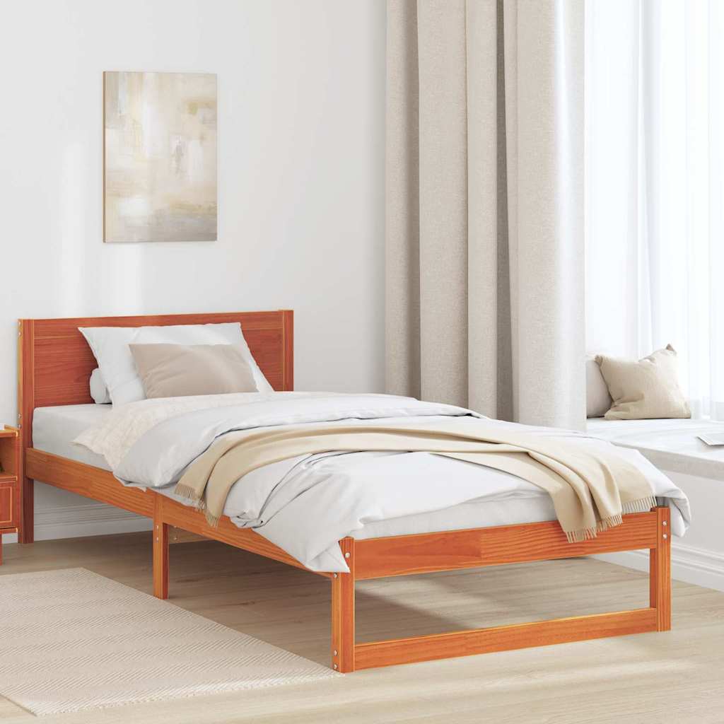 Bed Frame with Headboard Brown 90 x 190 cm Solid Pine wood