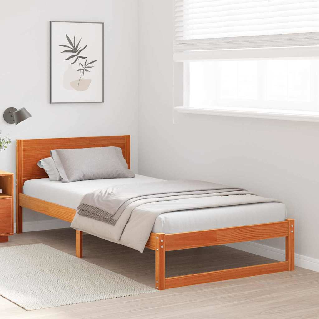 Bed Frame with Headboard Brown 90 x 190 cm Solid Pine wood