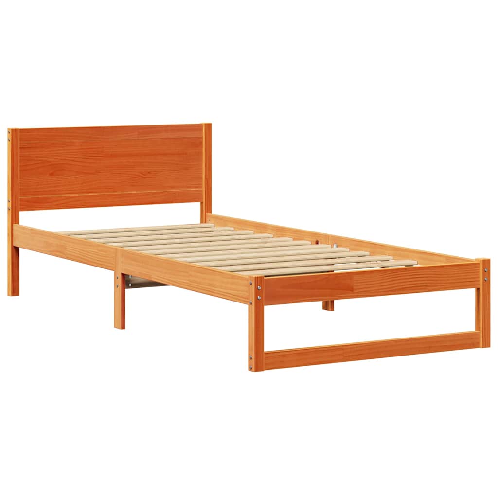 Bed Frame with Headboard Brown 90 x 190 cm Solid Pine wood