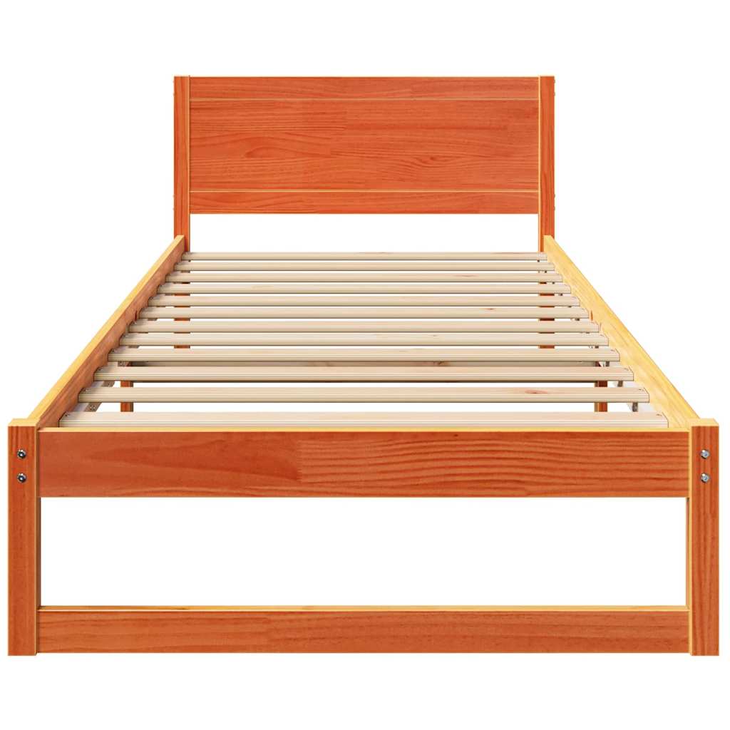 Bed Frame with Headboard Brown 90 x 190 cm Solid Pine wood