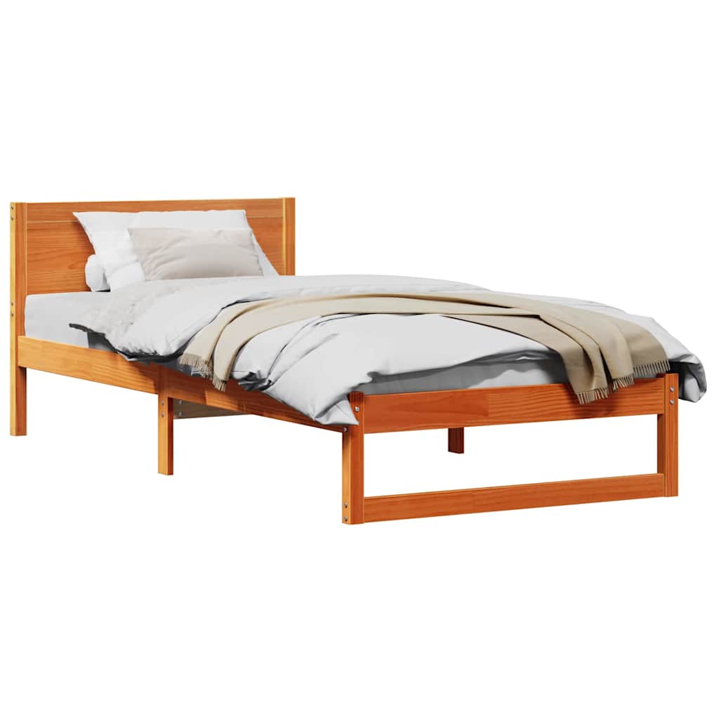 Bed Frame with Headboard Brown 90 x 190 cm Solid Pine wood