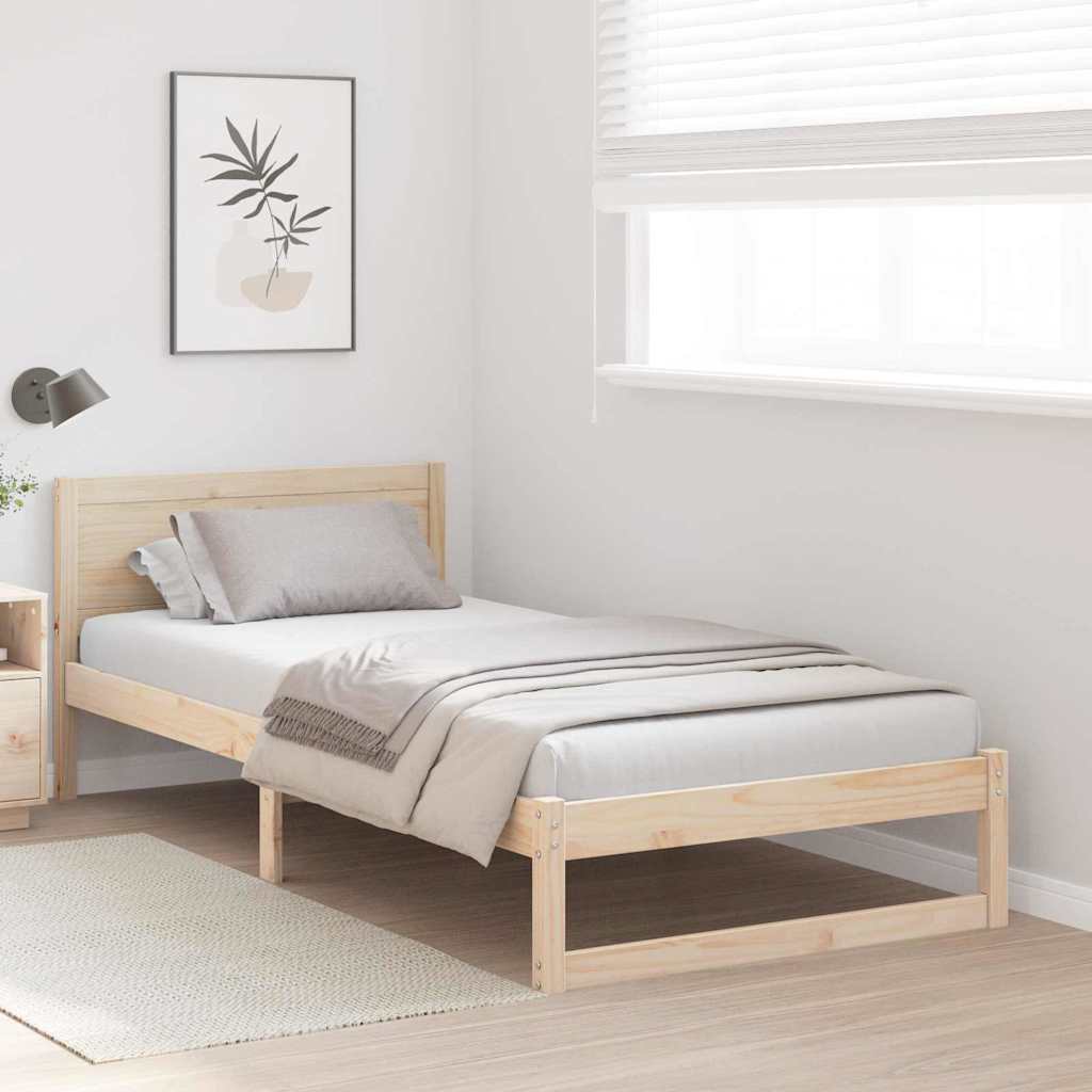 Bed Frame with Headboard Brown 75 x 190 cm Solid Pine wood