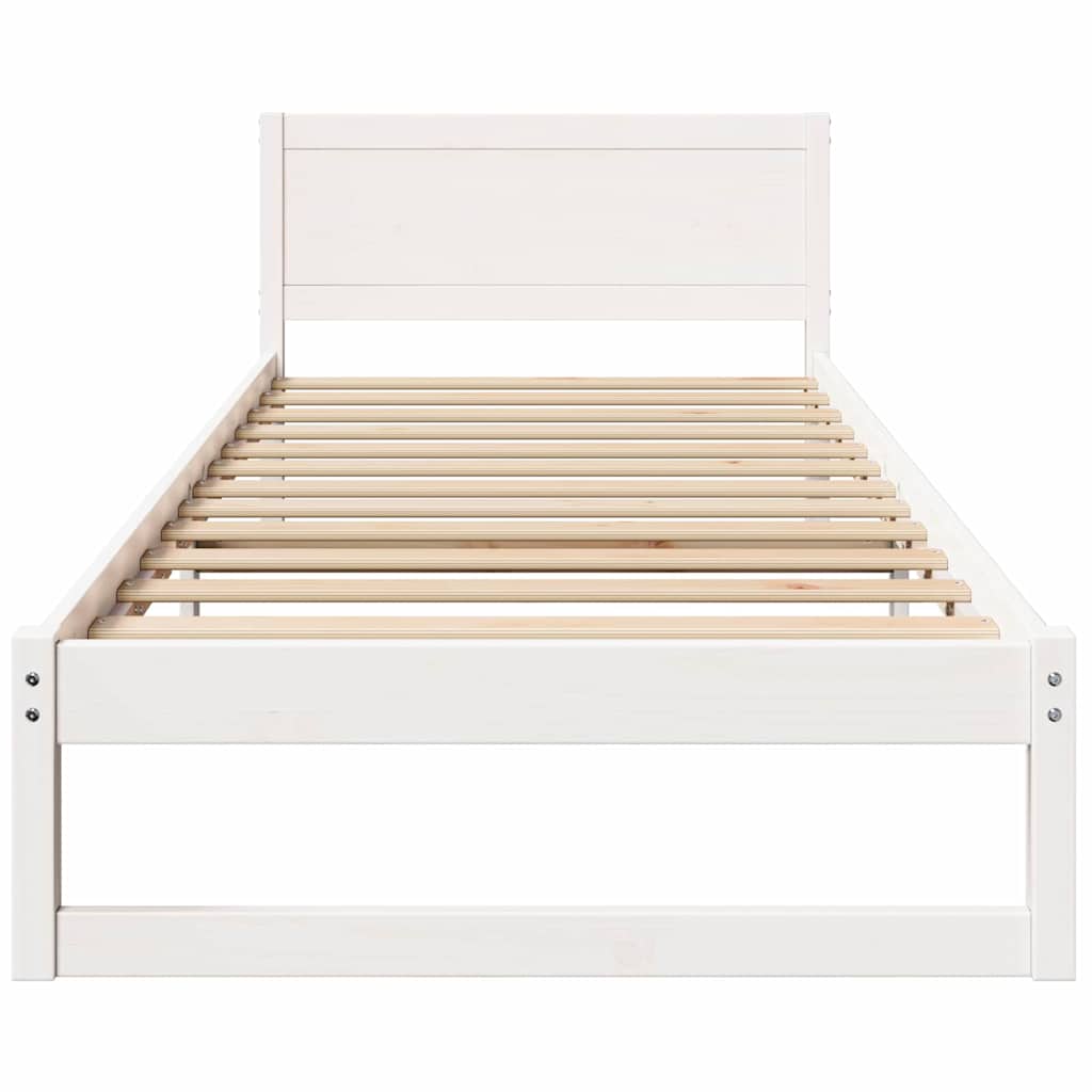 Bed Frame with Headboard White 75 x 190 cm Solid Pine wood