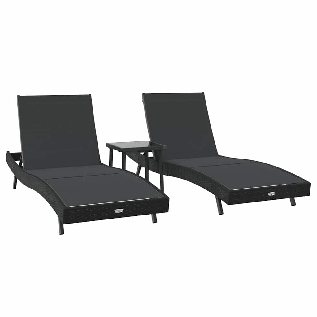 Sun Loungers 3 pcs Black 40 x 40 x 40.5 cm Poly Rattan