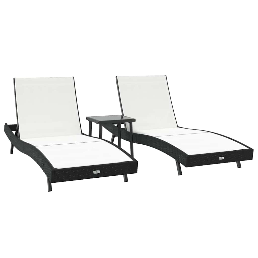 Sun Loungers 3 pcs Black and White 40 x 40 x 40.5 cm