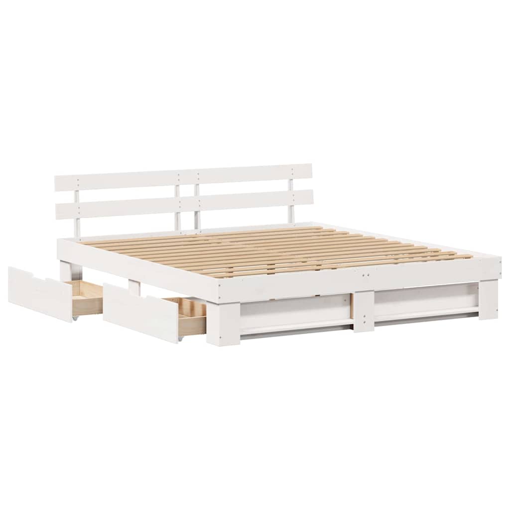 Bed Frame with Headboard White 200 x 200 cm Solid pine wood