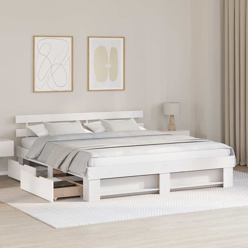 Bed Frame with Headboard White 180 x 200 cm Solid pine wood