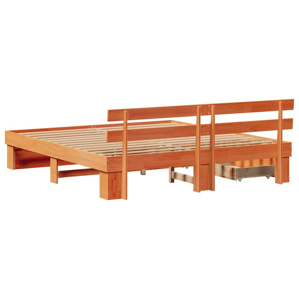 Bed Frame with Headboard Wax brown 180 x 200 cm Solid pine wood