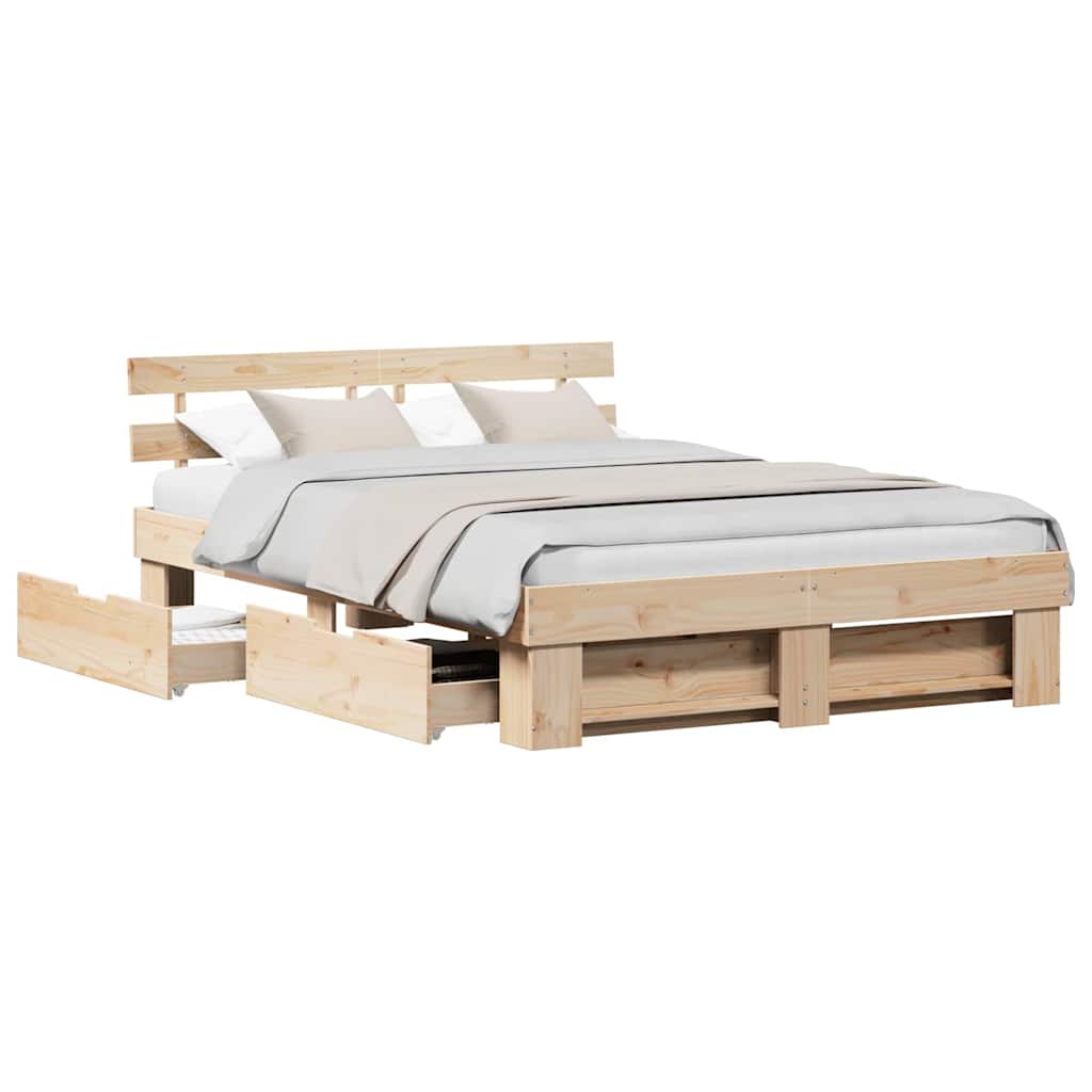 Bed Frame with Headboard Brown 160 x 200 cm Solid pine wood