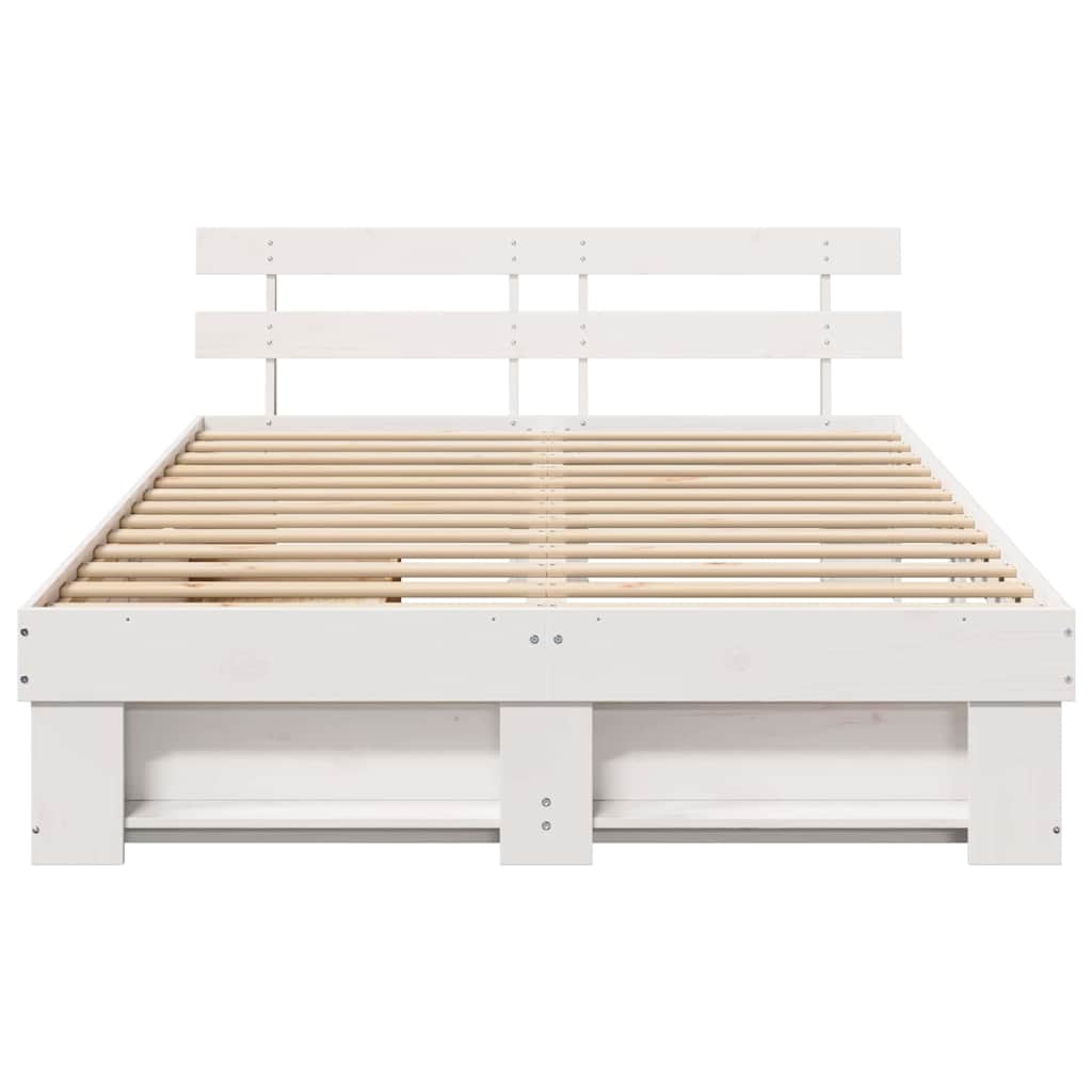 Bed Frame with Headboard White 160 x 200 cm Solid pine wood