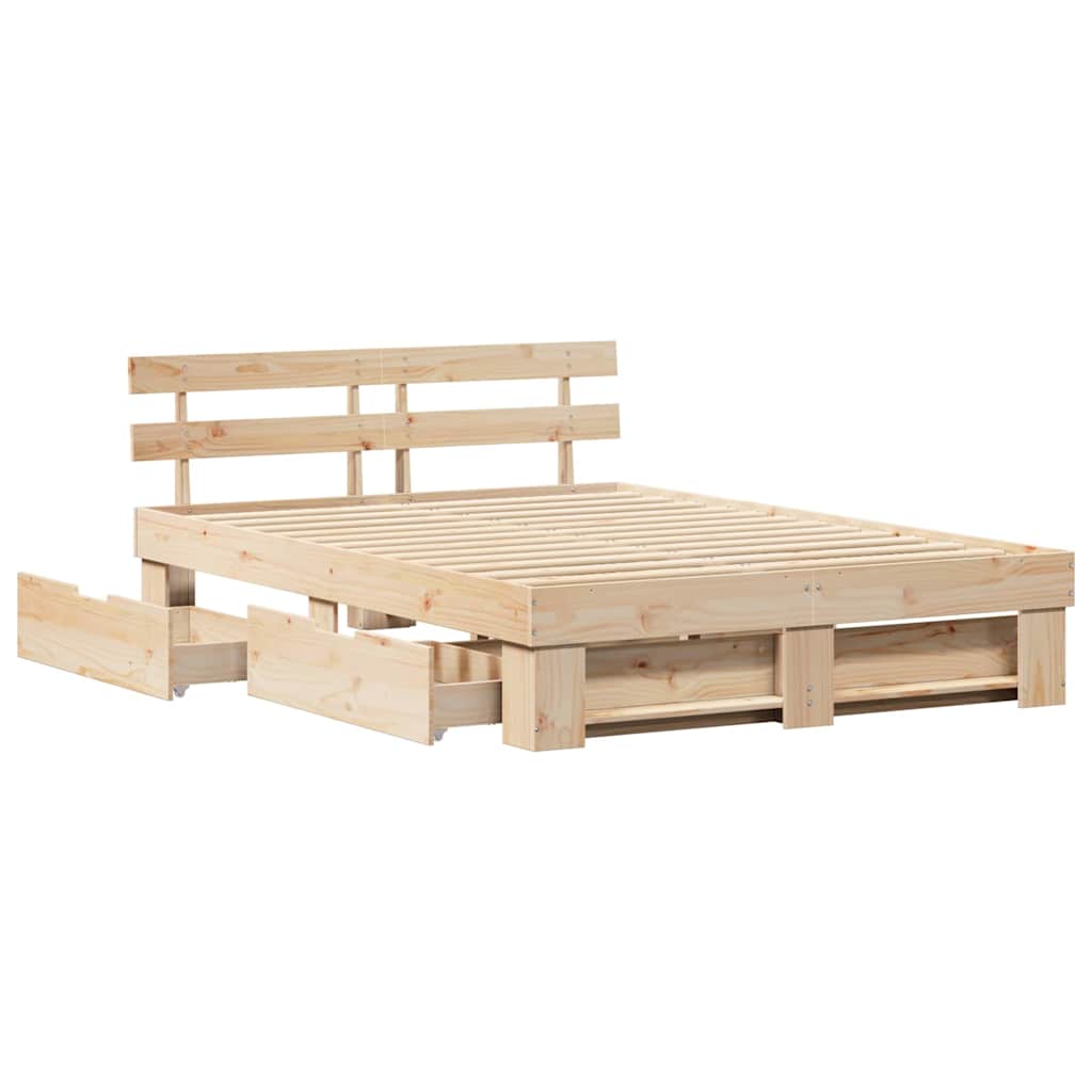 Bed Frame with Headboard Brown 140 x 200 cm Solid pine wood