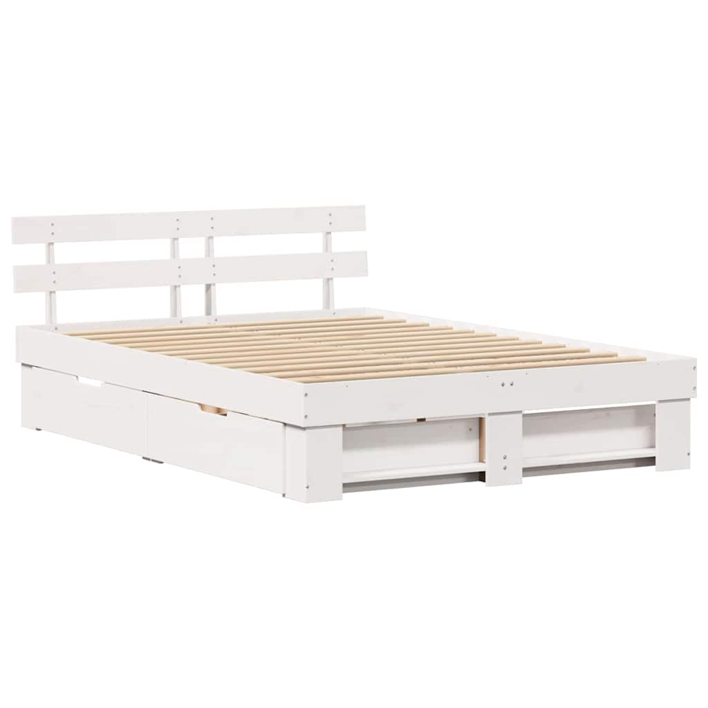 Bed Frame with Headboard White 140 x 200 cm Solid pine wood