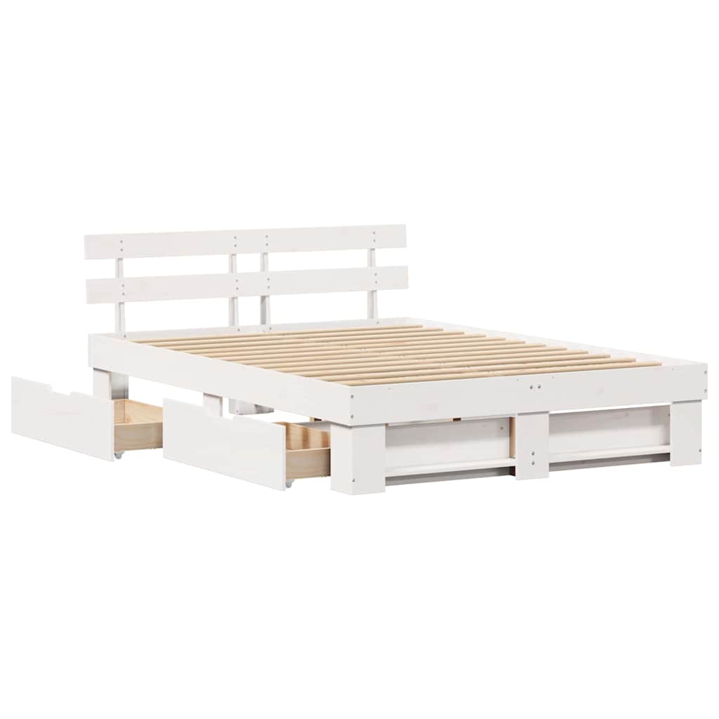 Bed Frame with Headboard White 140 x 200 cm Solid pine wood