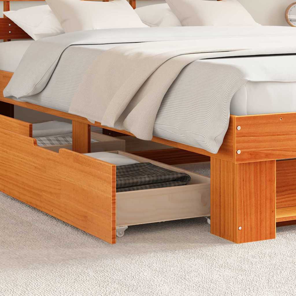 Bed Frame with Headboard Wax brown 140 x 200 cm Solid pine wood