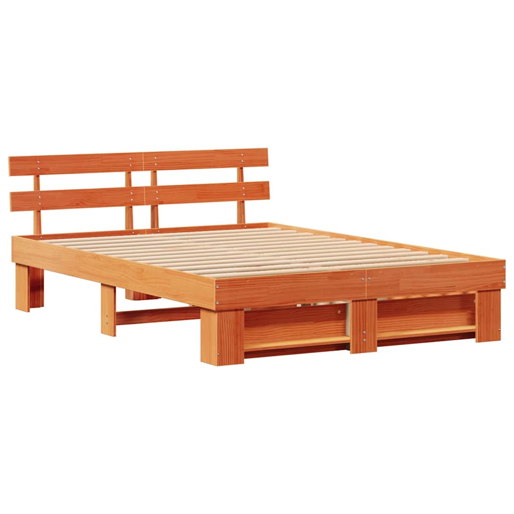 Bed Frame with Headboard Wax brown 140 x 200 cm Solid pine wood