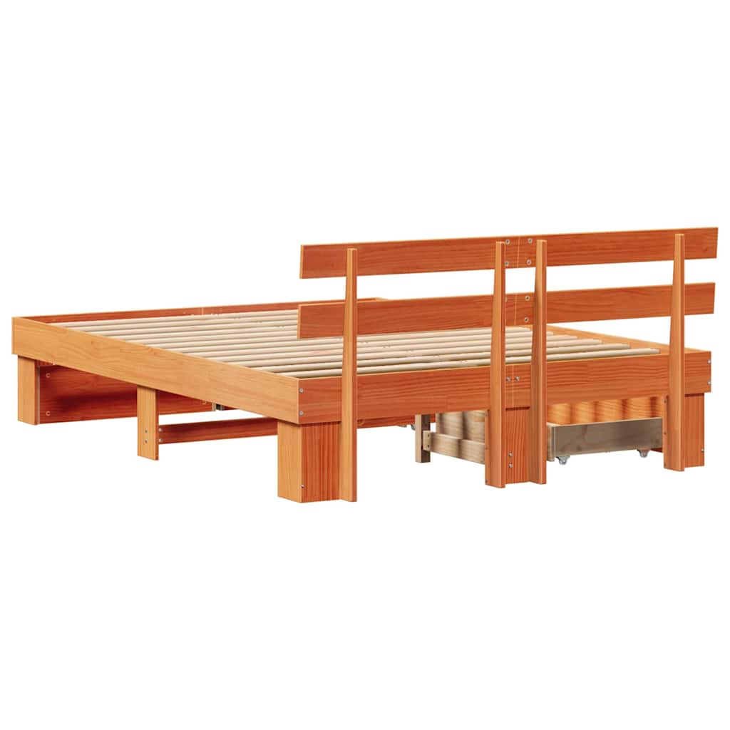 Bed Frame with Headboard Wax brown 140 x 200 cm Solid pine wood