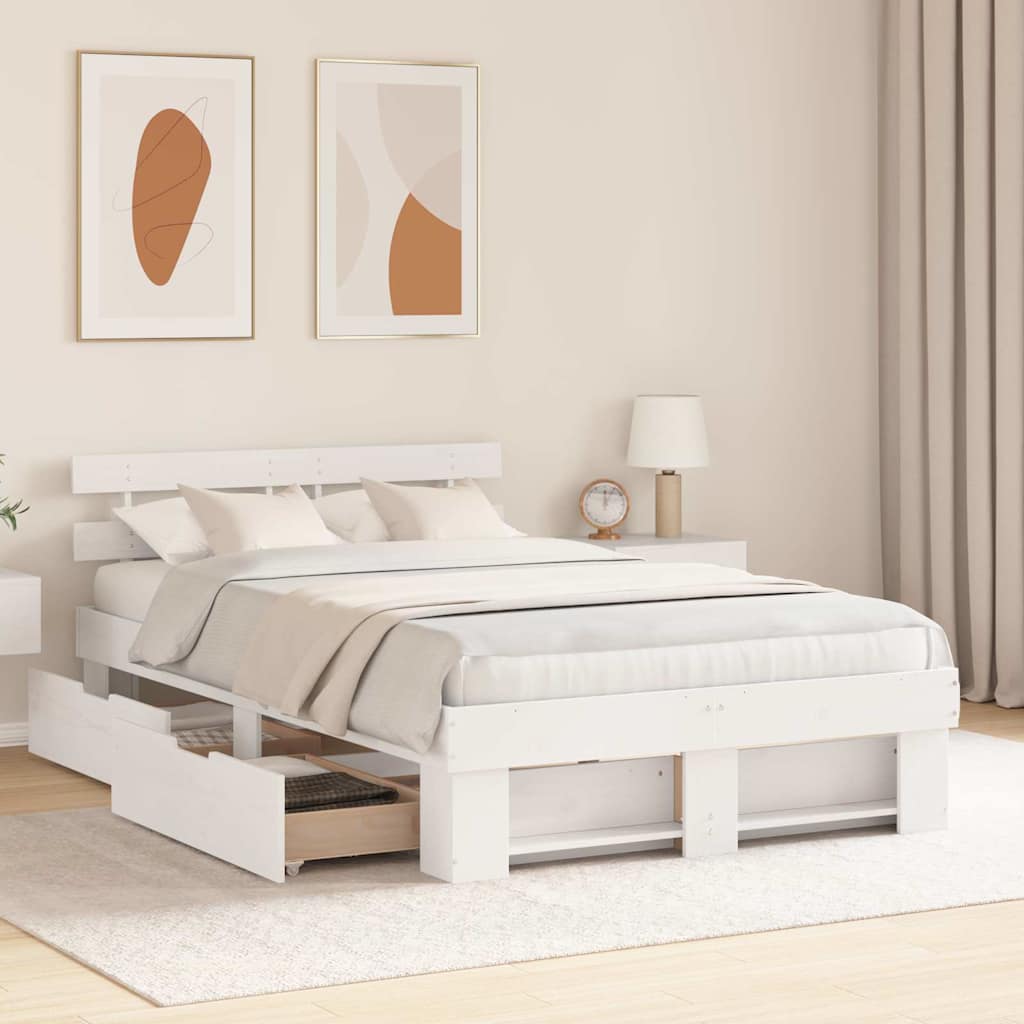 Bed Frame with Headboard White 120 x 200 cm Solid pine wood