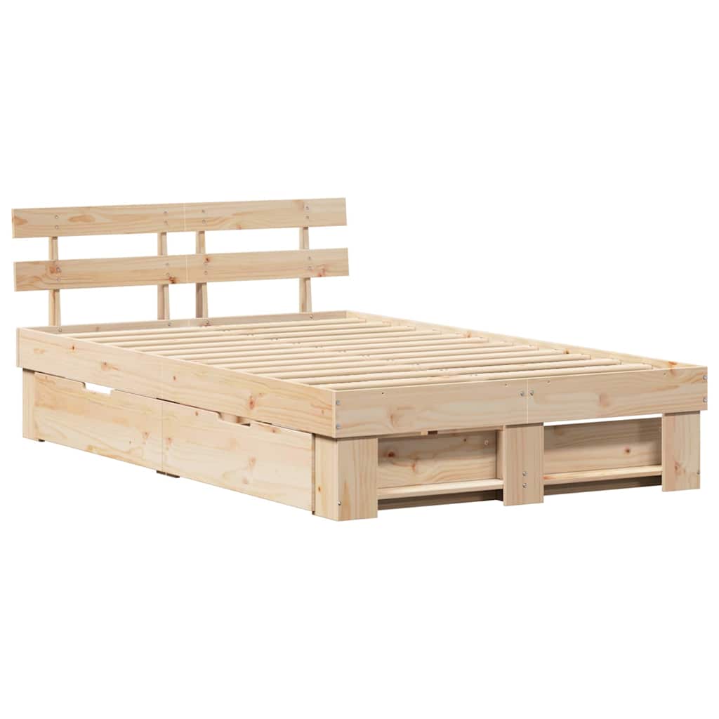 Bed Frame with Headboard Brown 140 x 190 cm Solid pine wood