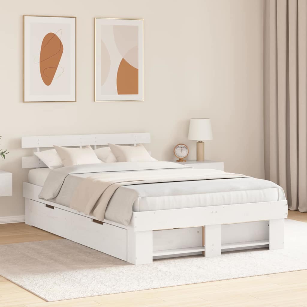Bed Frame with Headboard White 140 x 190 cm Solid pine wood
