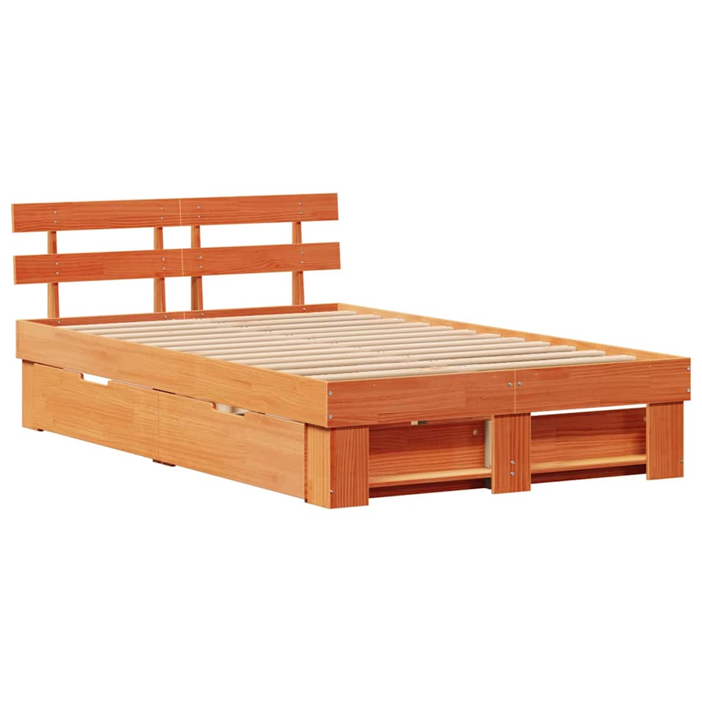 Bed Frame with Headboard Brown 140 x 190 cm Solid pine wood
