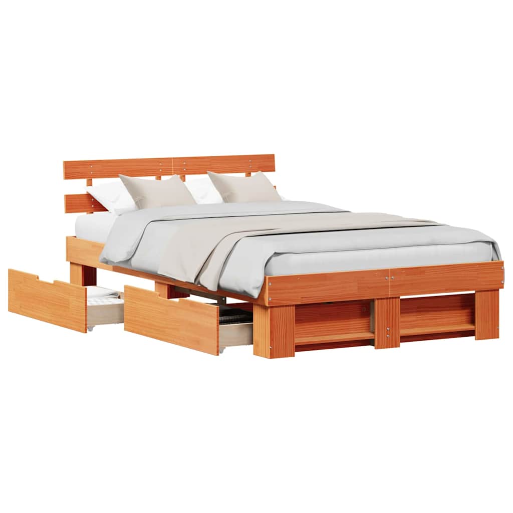 Bed Frame with Headboard Brown 140 x 190 cm Solid pine wood