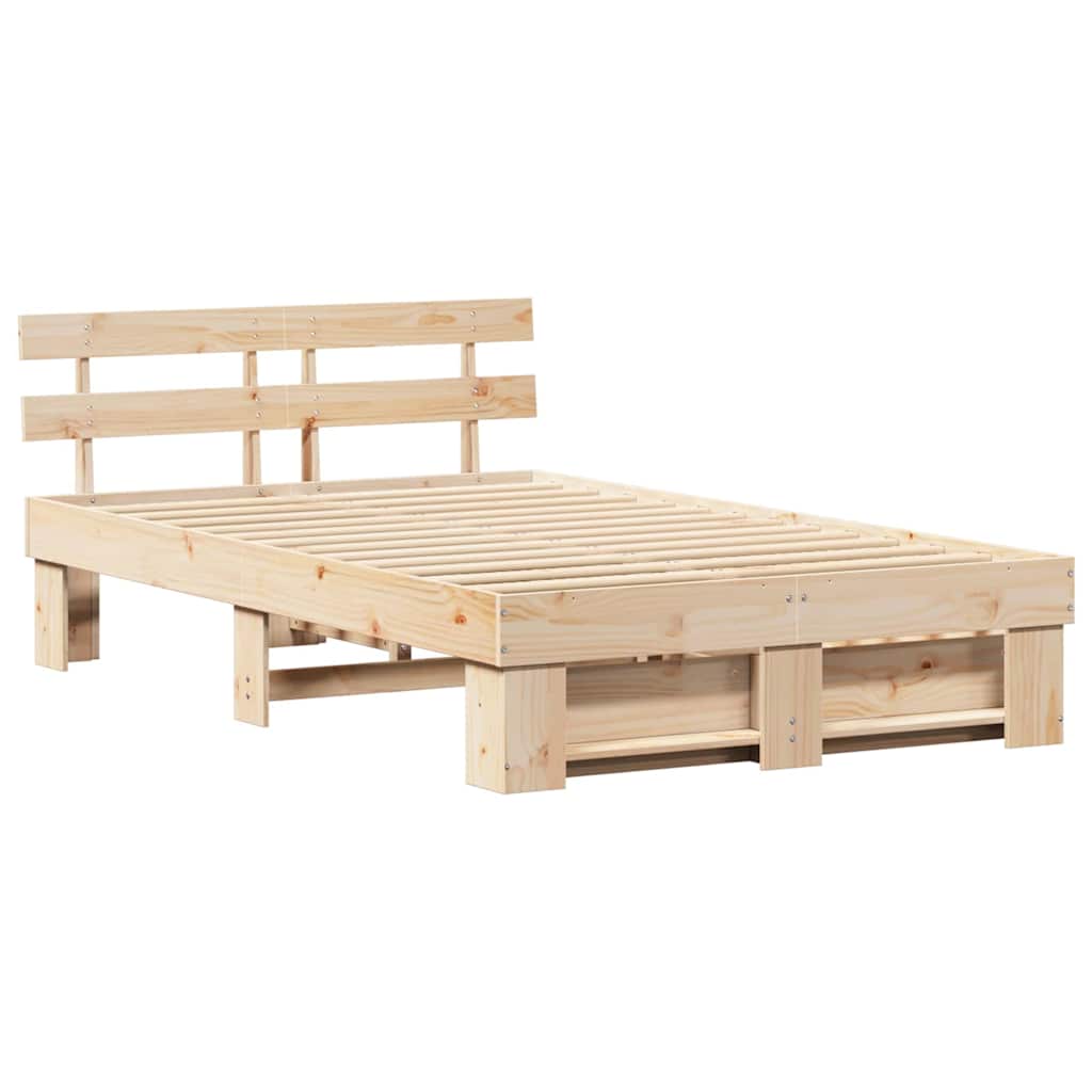 Bed Frame with Headboard Brown 135 x 190 cm Solid pine wood
