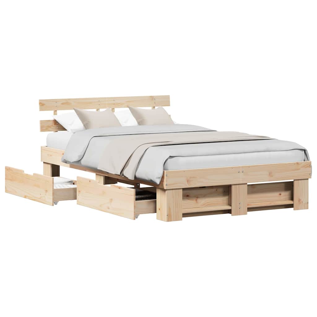 Bed Frame with Headboard Brown 135 x 190 cm Solid pine wood