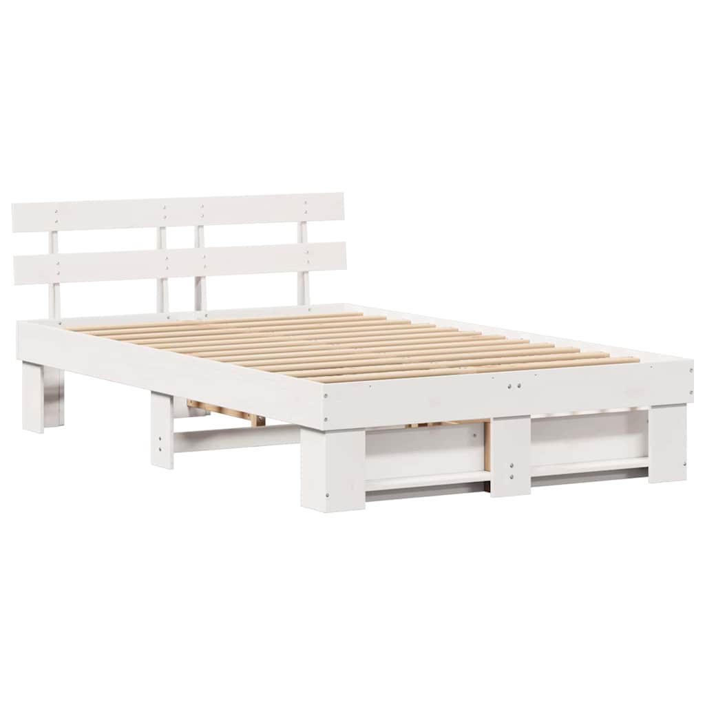 Bed Frame with Headboard White 135 x 190 cm Solid pine wood