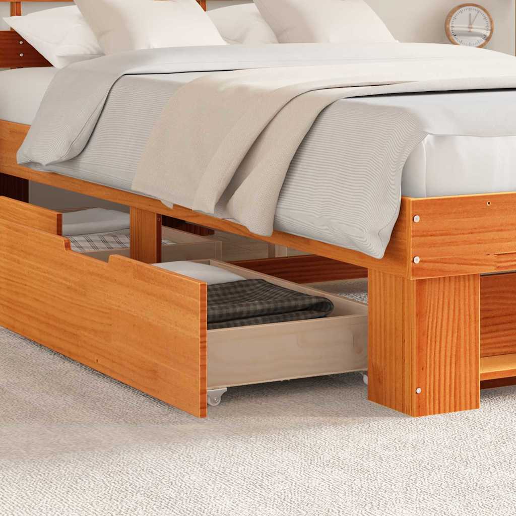 Bed Frame with Headboard Brown 135 x 190 cm Solid pine wood
