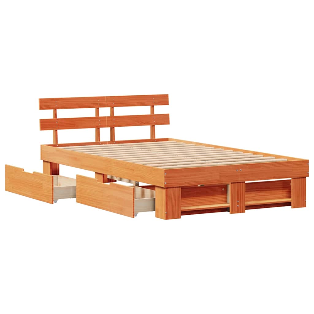 Bed Frame with Headboard Brown 135 x 190 cm Solid pine wood