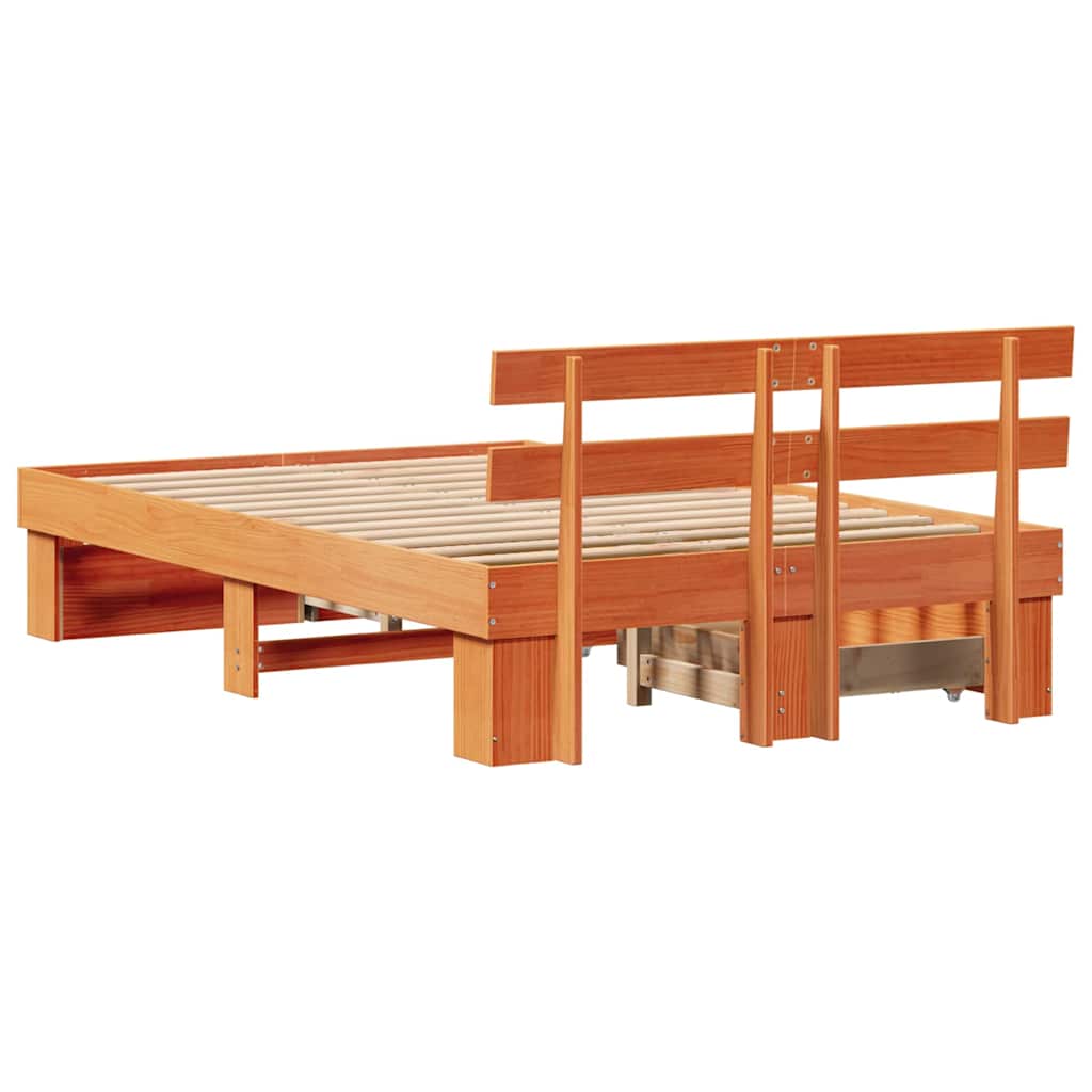Bed Frame with Headboard Brown 135 x 190 cm Solid pine wood