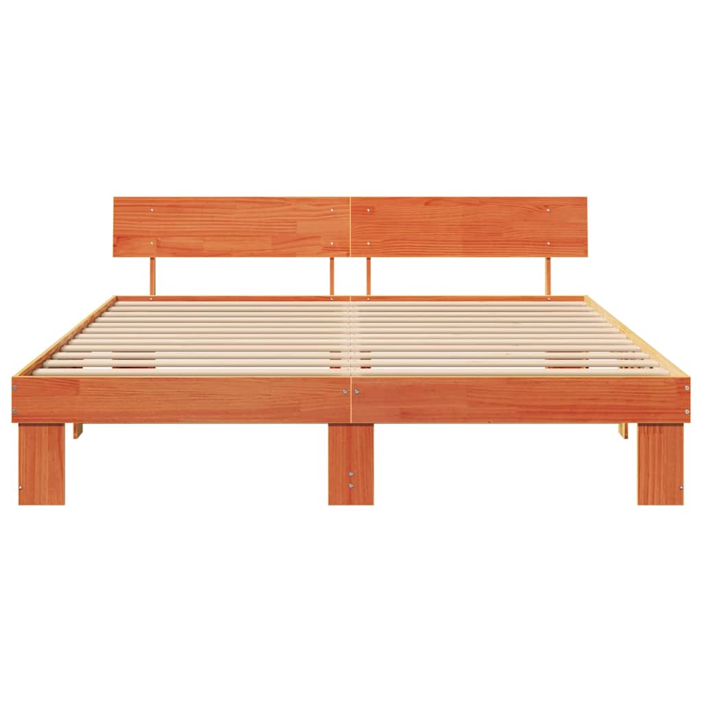 Bed Frame with Headboard Wax brown 200 x 200 cm Solid pine wood