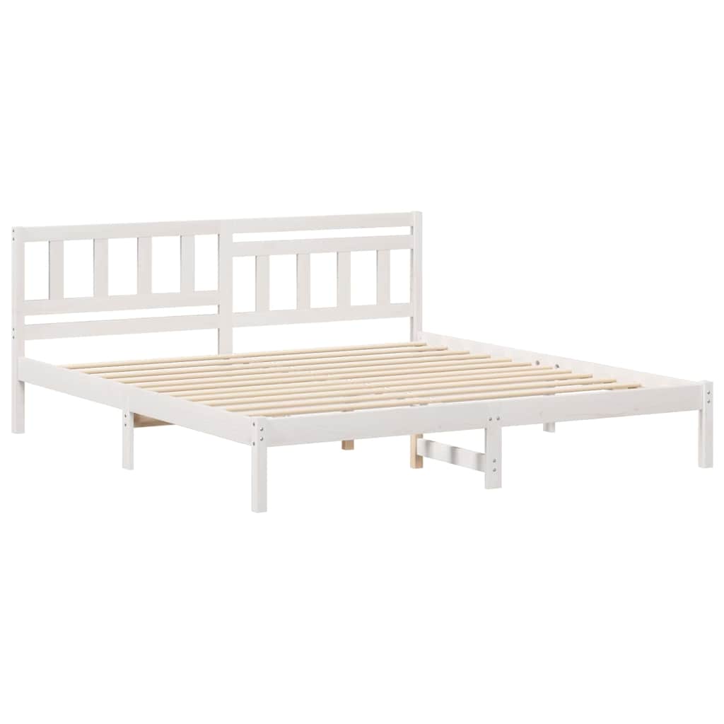 Bed Frame with Headboard White 200 x 200 cm Solid pine wood