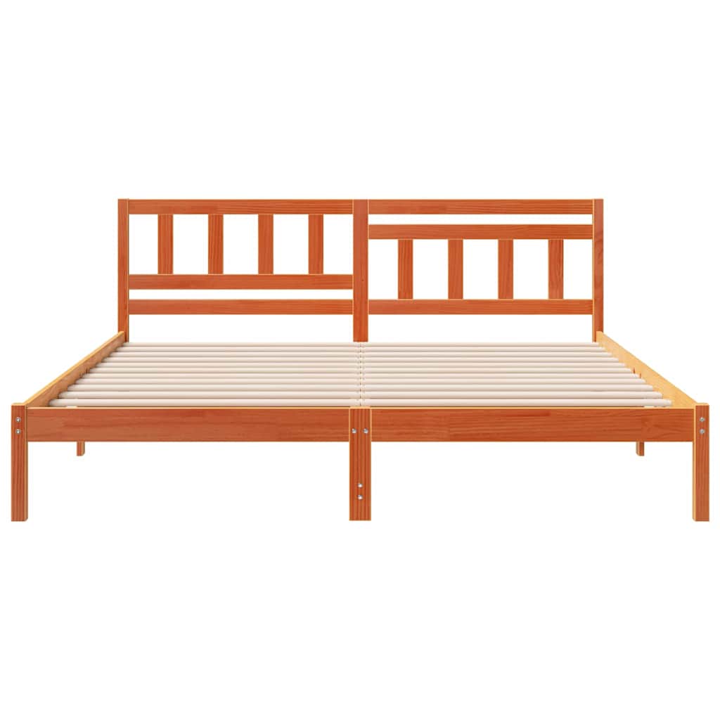 Bed Frame with Headboard Wax brown 200 x 200 cm Solid pine wood