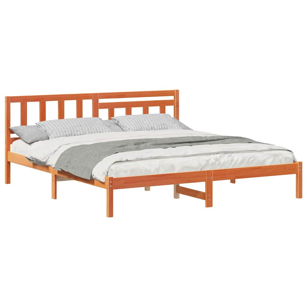 Bed Frame with Headboard Wax brown 200 x 200 cm Solid pine wood