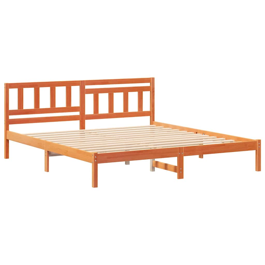 Bed Frame with Headboard Wax brown 180 x 200 cm Solid pine wood