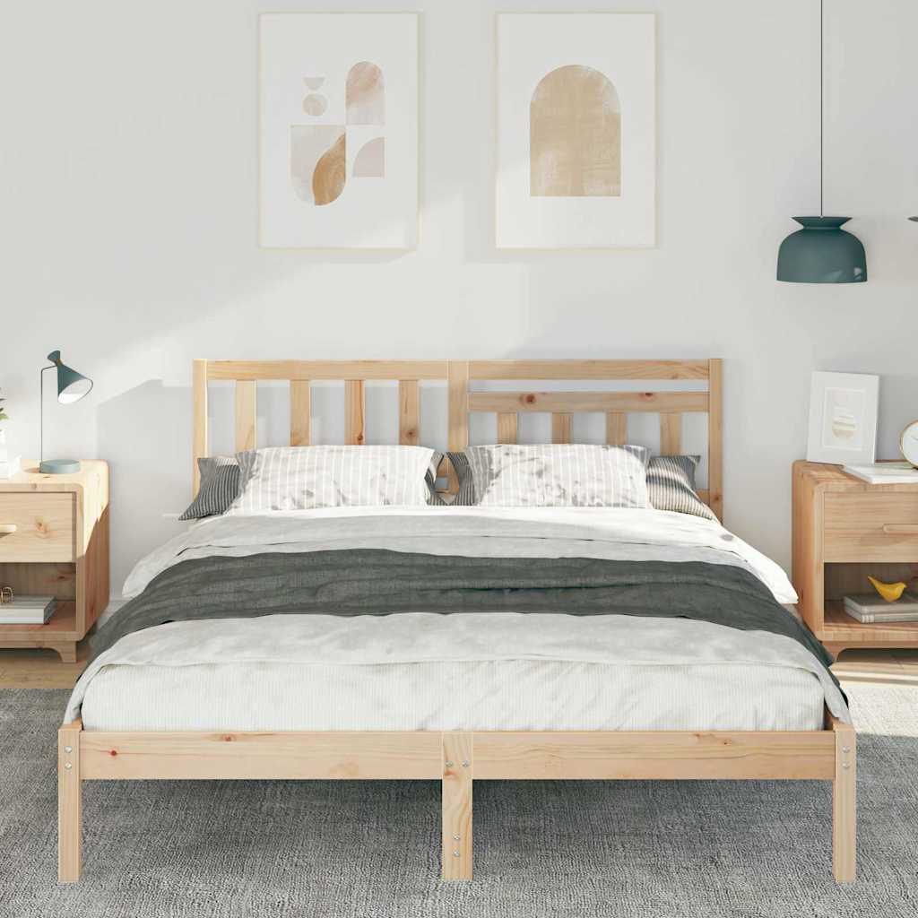 Bed Frame with Headboard Brown 150 x 200 cm Solid pine wood