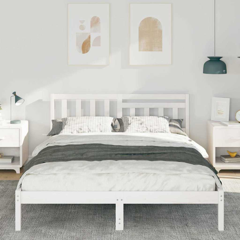 Bed Frame with Headboard White 140 x 200 cm Solid pine wood