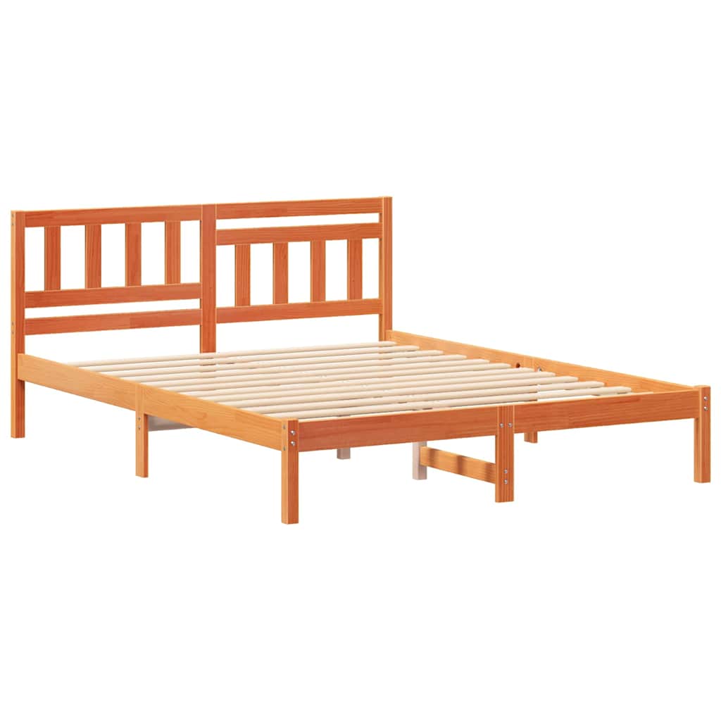Bed Frame with Headboard Wax brown 140 x 200 cm Solid pine wood