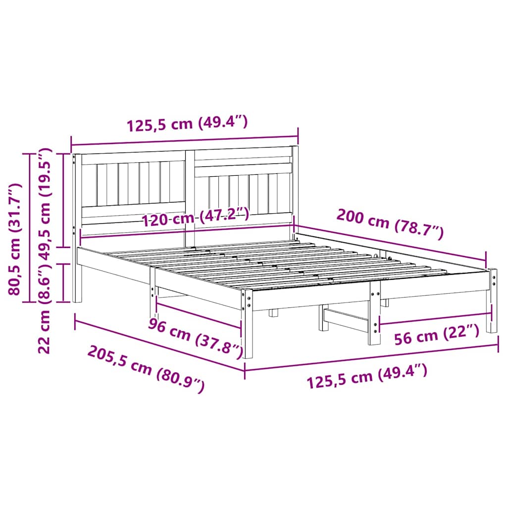 Bed Frame with Headboard White 120 x 200 cm Solid pine wood