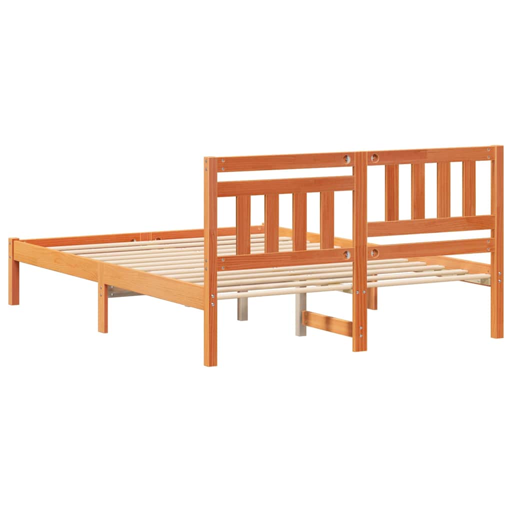Bed Frame with Headboard Wax brown 120 x 200 cm Solid pine wood