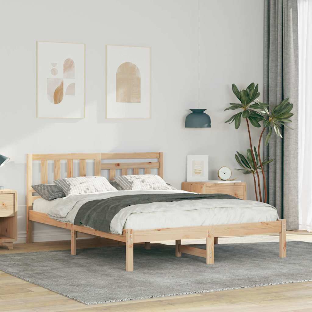 Bed Frame with Headboard Brown 140 x 190 cm Solid pine wood