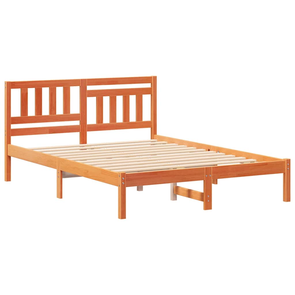 Bed Frame with Headboard Wax brown 140 x 190 cm Solid pine wood