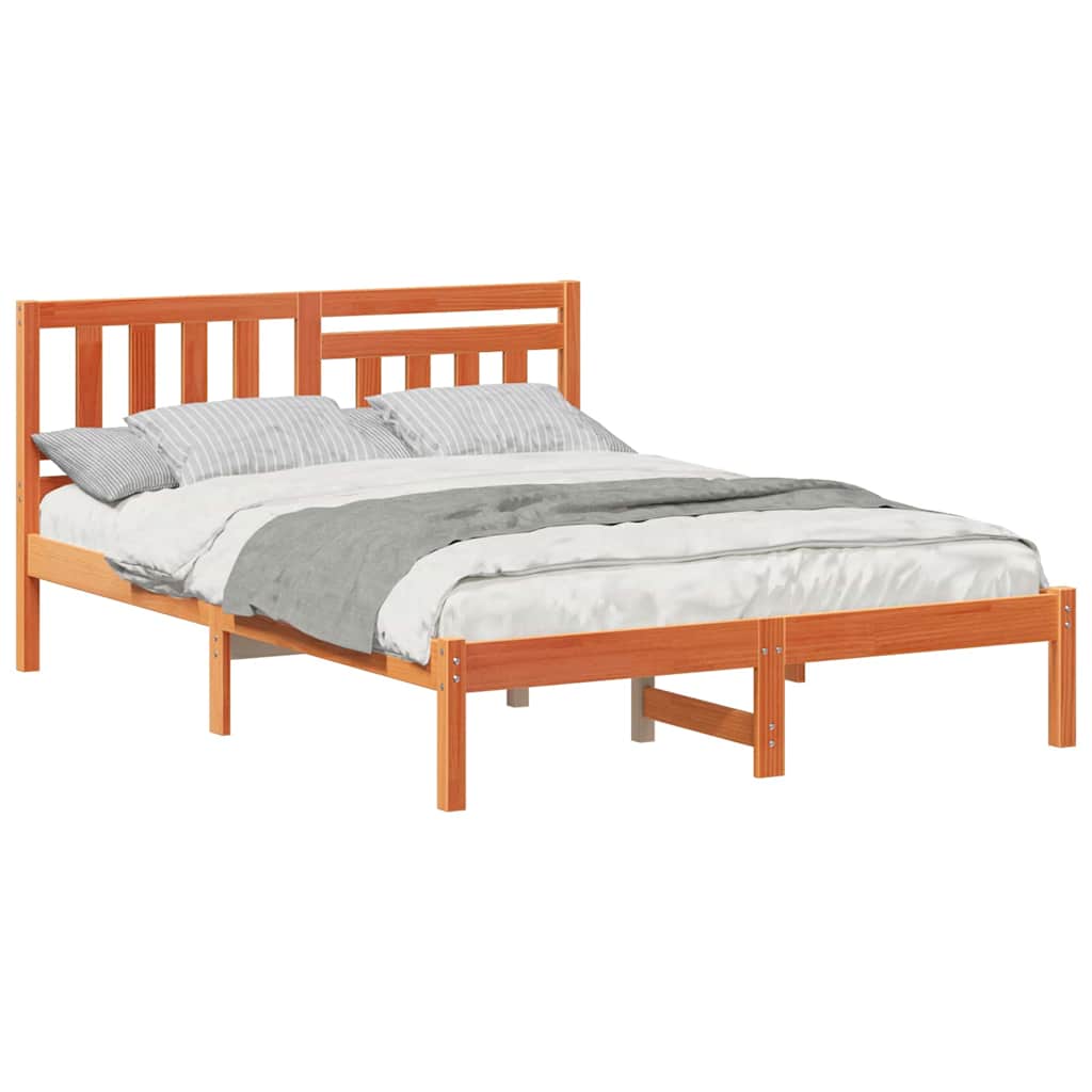 Bed Frame with Headboard Wax brown 140 x 190 cm Solid pine wood