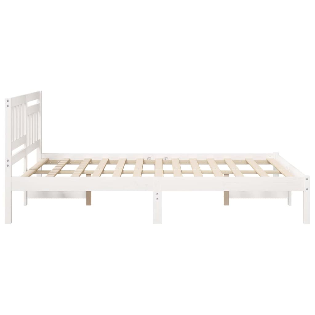 Bed Frame with Headboard White 135 x 190 cm Solid pine wood