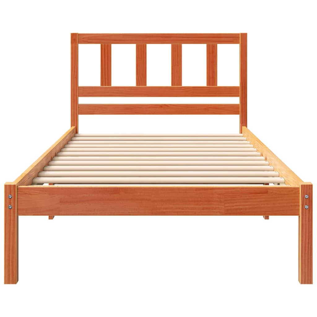 Bed Frame with Headboard Wax brown 80 x 200 cm Solid pine wood