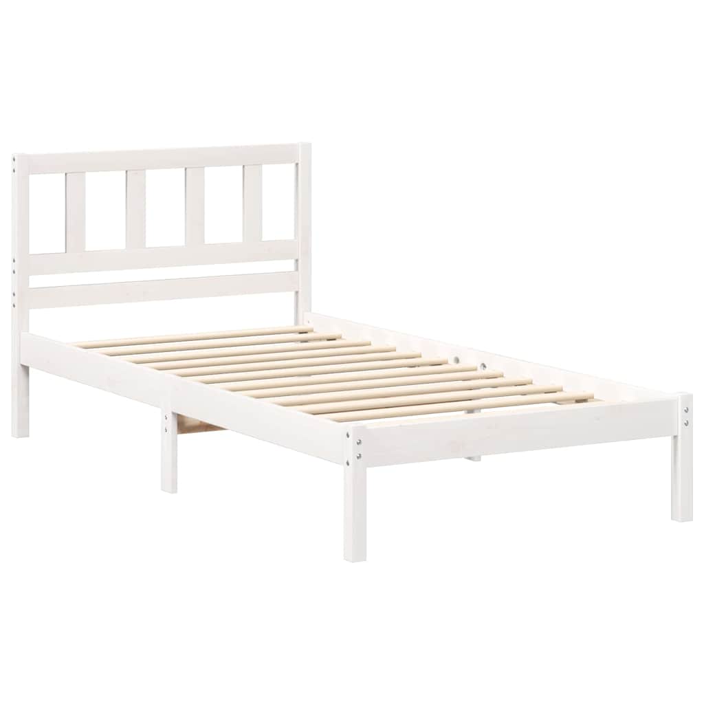 Bed Frame with Headboard White 90 x 200 cm Solid pine wood